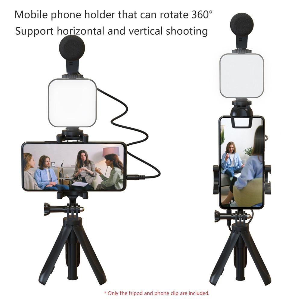 Foldable Mini Desktop Tripod Phone Holder with 3 Sections Extendable Adjustable Phone Clip Length for Vlog Live Stream