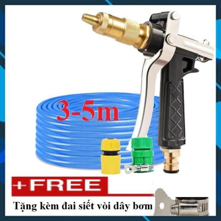 ️ Bộ dây vòi xịt nước rửa xe, tưới cây, tăng áp 3 lần, loại 3m, 5m 206236 đầu đồng,cút,nối nhựa vàng+ đai