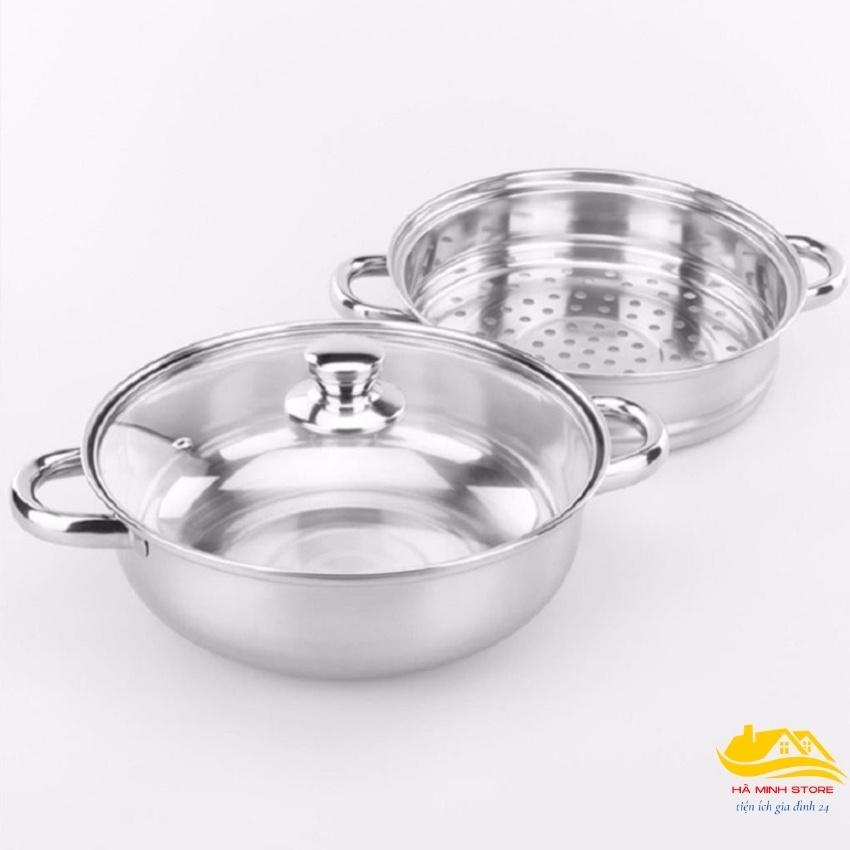 Nồi hấp 2 tầng inox đường kính 28cm, nồi hấp bánh bao, Xửng hấp 2 tầng đa năng phù hợp với các loại bếp Hà Minh Store