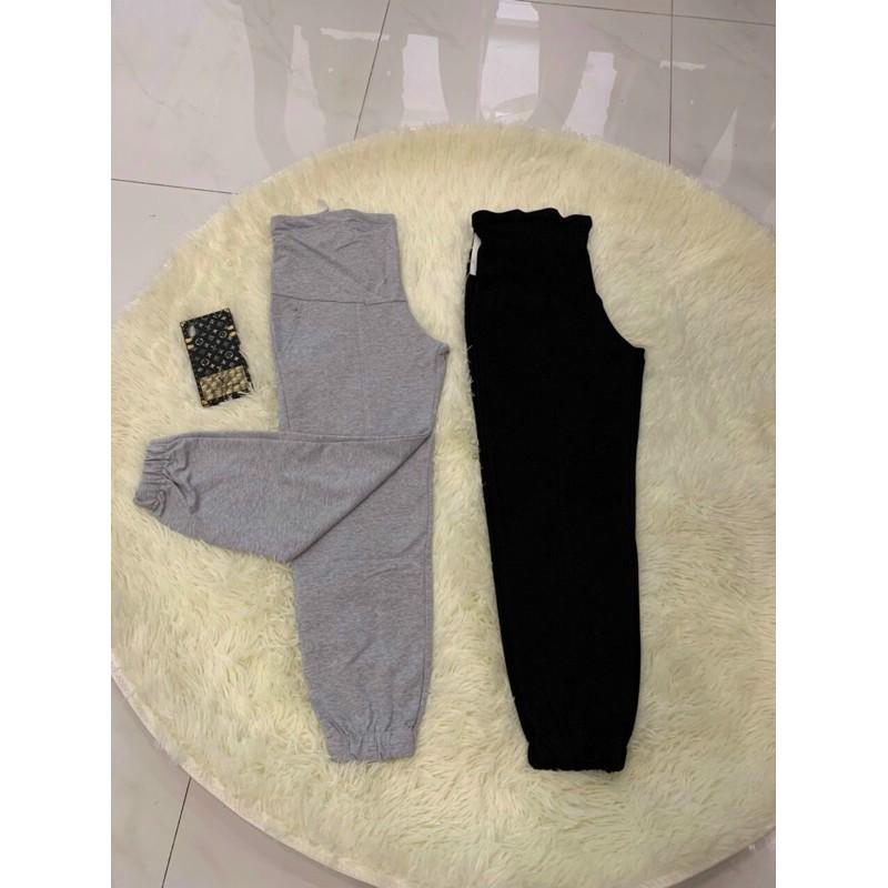 Quần bầu baggy chất cotton mịn bo gấu có đáp bụng có size