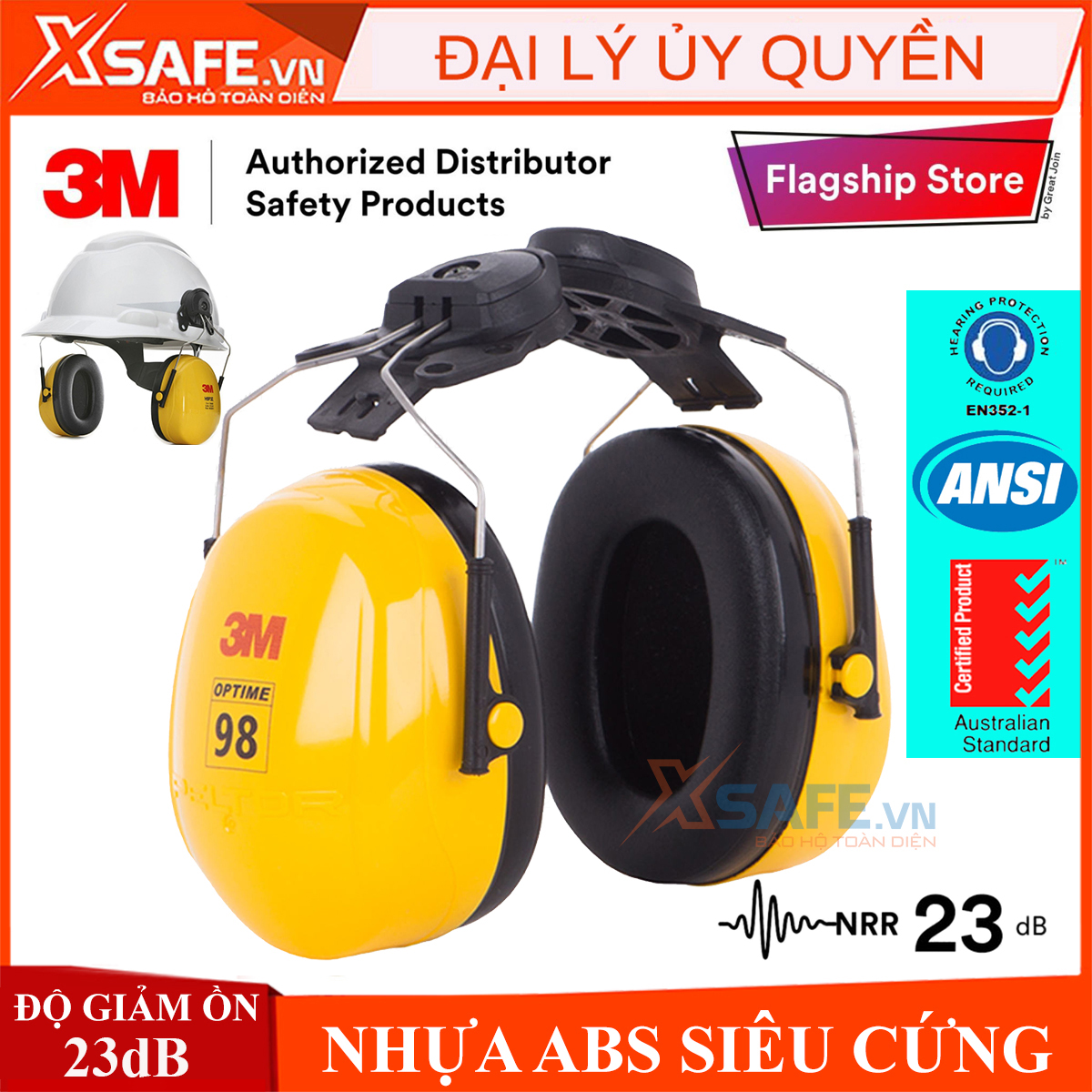 Chụp tai chống ồn 3M H9P3E - Độ giảm ồn 23dB, chụp tai bảo vệ tai gắn mũ bảo hộ, ôm kín khít vành tai người dùng - XSAFE