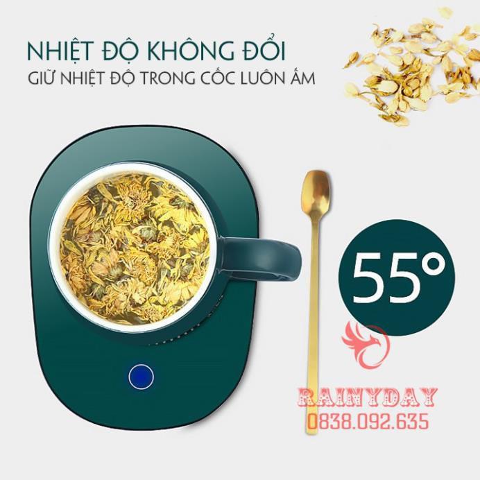 Đế máy hâm nóng đồ uống cà phê sữa cafe trà 55 độ cổng usb thông minh mini kèm cốc sứ thìa hộp