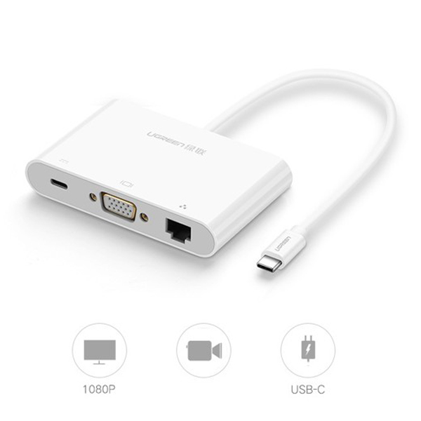 Cáp chuyển đổi đa chức năng USB Type C sang VGA + Hub USB 3.0 và USB2.0 hỗ trợ cổng Lan 10/100Mbps cao cấp UGREEN US182 30439 - Hàng Chính Hãng