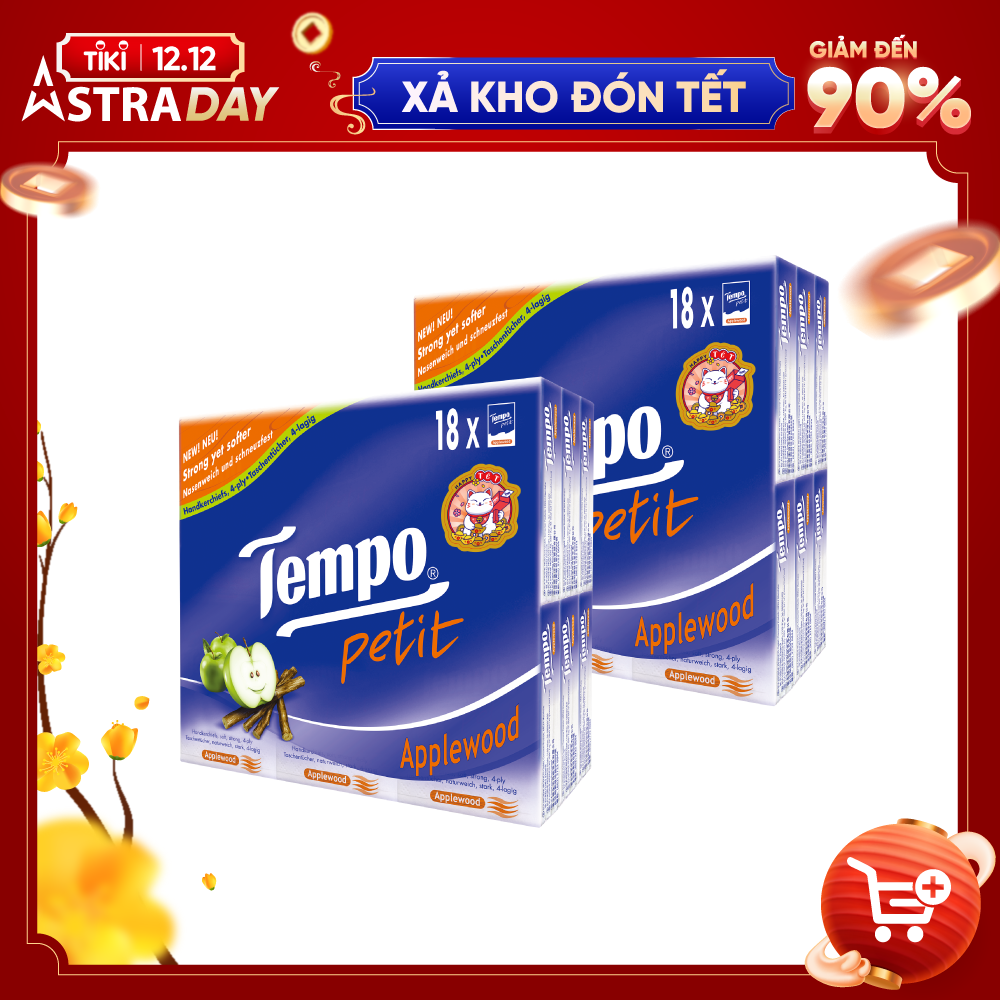 Khăn giấy bỏ túi cao cấp Tempo Petit 18 gói - 4 lớp bền dai, an toàn cho da - Thương hiệu Đức