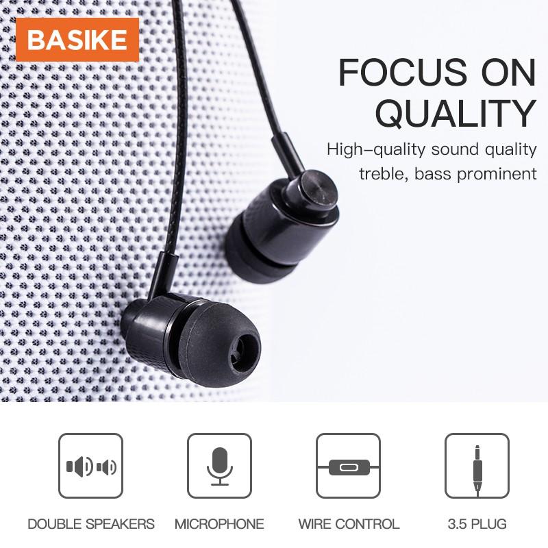Tai nghe có dây BASIKE MT67 chống ồn thích hợp cho điện thoại di động / máy tính / PC nghe nhạc / game 3.5MM-Hàng chính hãng