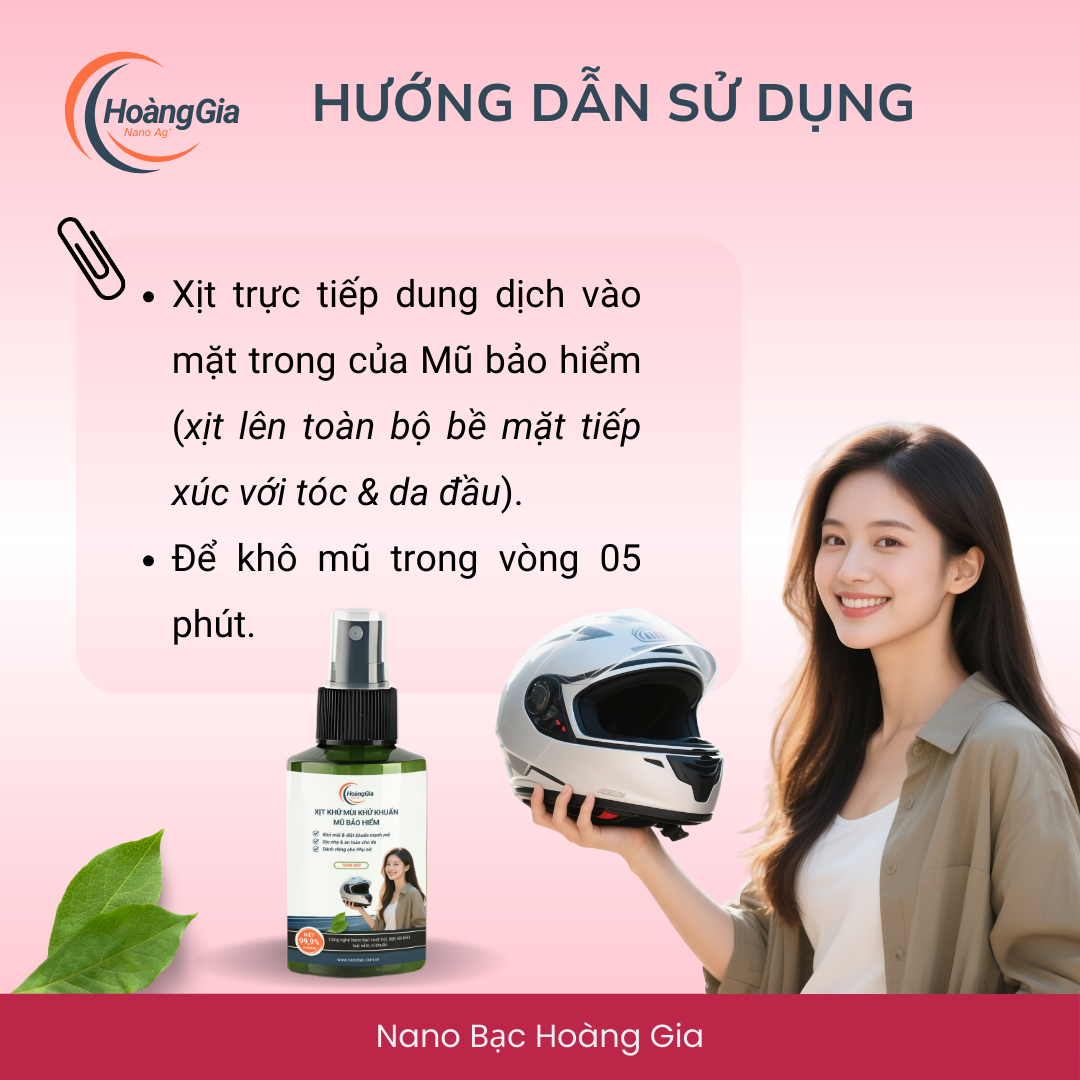 Xịt Khử Mùi Mũ Bảo Hiểm Nano Bạc Hoàng Gia - Dành Cho Phụ Nữ - Bảo Vệ Da Đầu &amp; Tóc - 100ml