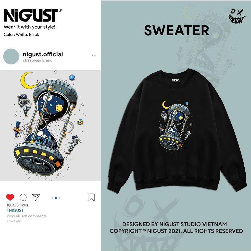 Áo sweater nam nữ local brand NIGUST Hourglass N111 chất liệu nỉ da cá form rộng màu đen trắng Fullbox