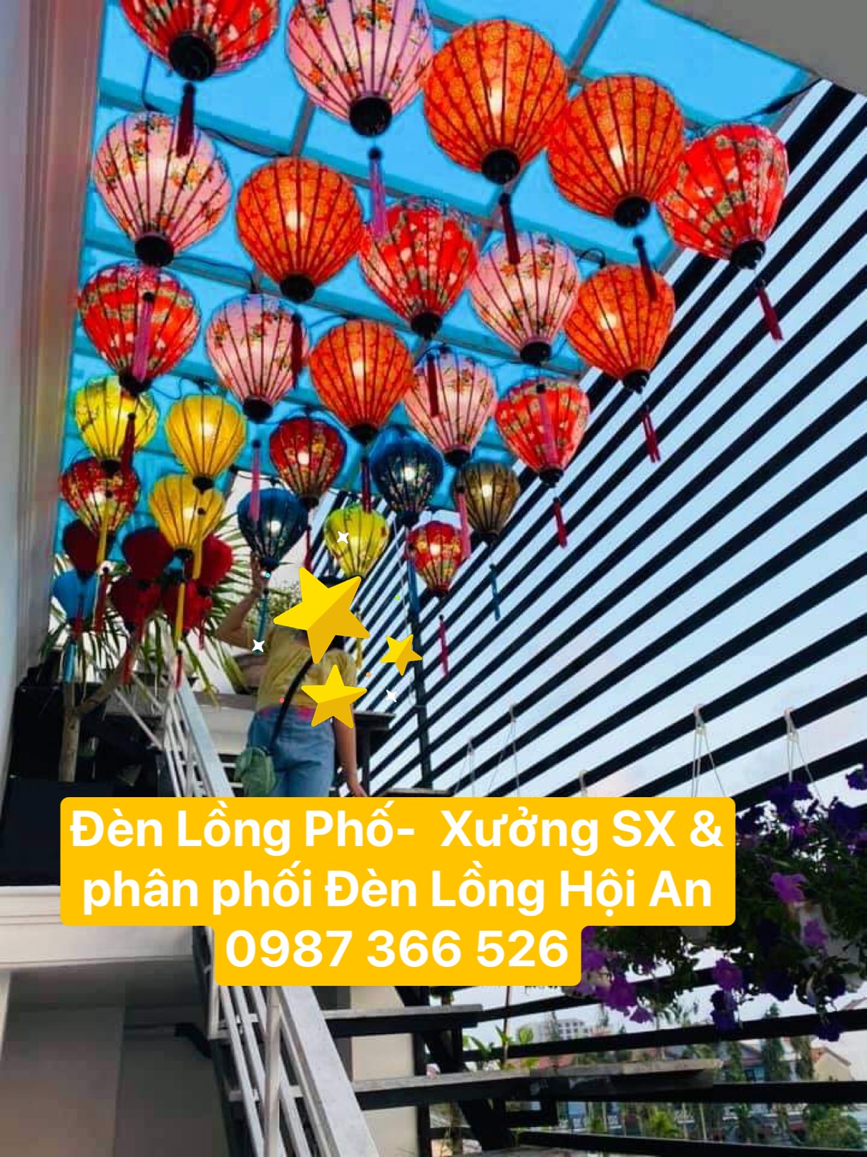 Combo 10 đèn lồng Họa tiết 3D + 10 bộ bóng led kèm chuôi chống nước