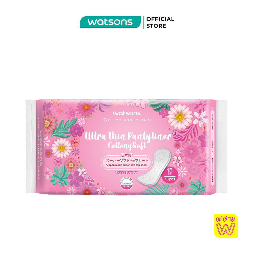 Băng Vệ Sinh Hằng Ngày Watsons Ultra Thin Pantyliner Floral Cottony Soft Hương Hoa 15cm 40 Miếng