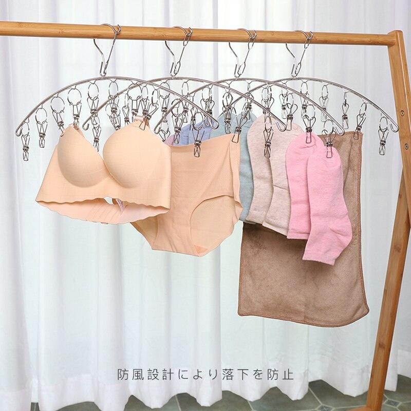 10 Clips Stainless Steel Laundry Rack Foldable Sock Clothes Airer Folding Hanger Drying Hanger Clothes Underwear Socks Holder