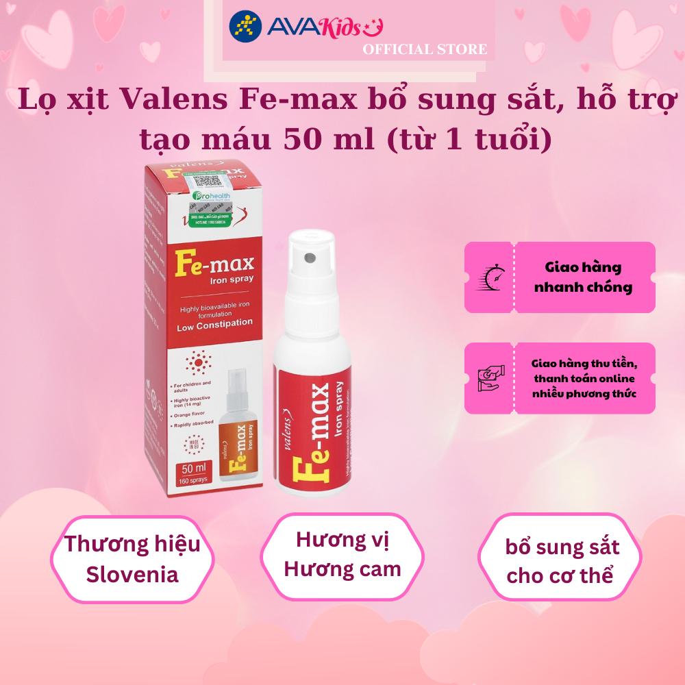 Lọ xịt Valens Fe-max bổ sung sắt, hỗ trợ tạo máu 50 ml (từ 1 tuổi)