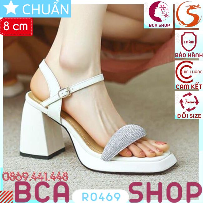 Giày SANDAL nữ gót vuông cao 8 phân RO469 ROSATA tại BCASHOP quai ngang lấp lánh - màu trắng