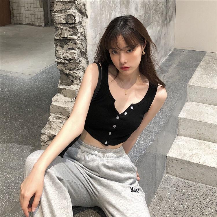 Áo Croptop Nữ 3 Lỗ Khuy Ngưc Dáng Ôm Trơn