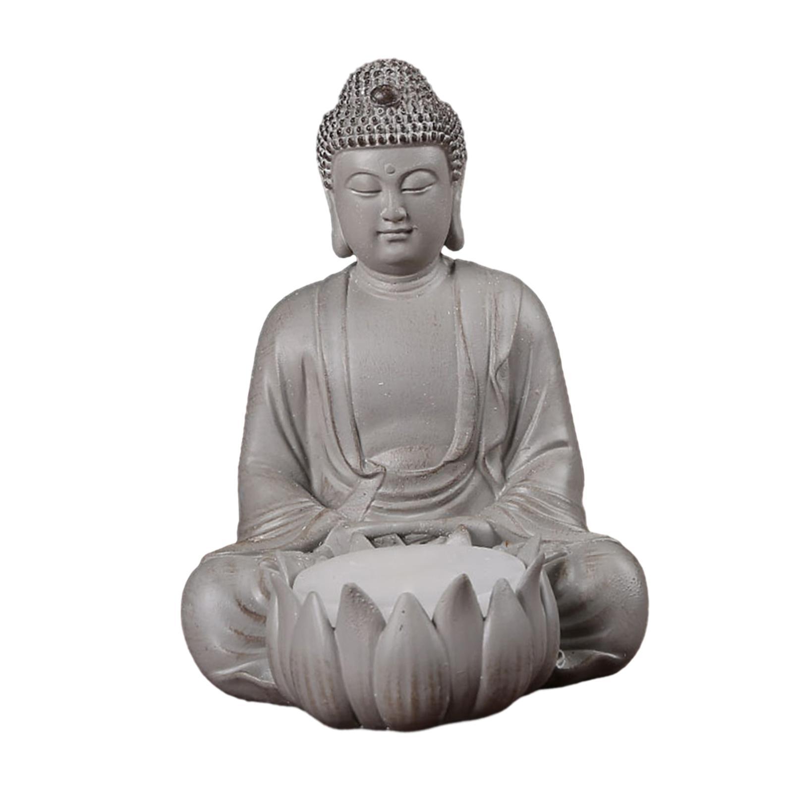 Lotus Buddha Statue Candle Holder Decorative Prop Hand Carved Resin Figurine