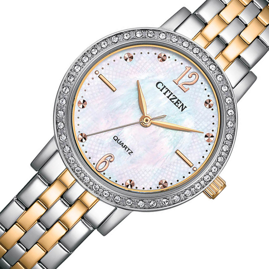 Đồng Hồ Nữ Citizen Pin-Quartz Đính Đá Swarovski Dây Thép Không Gỉ EL3106-59D - Mặt Xà Cừ (31mm)