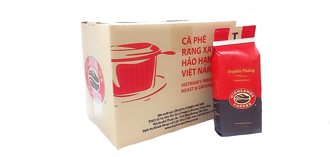 Thùng 12 gói Cà phê Rang xay Truyền thống Highland Coffee 200g