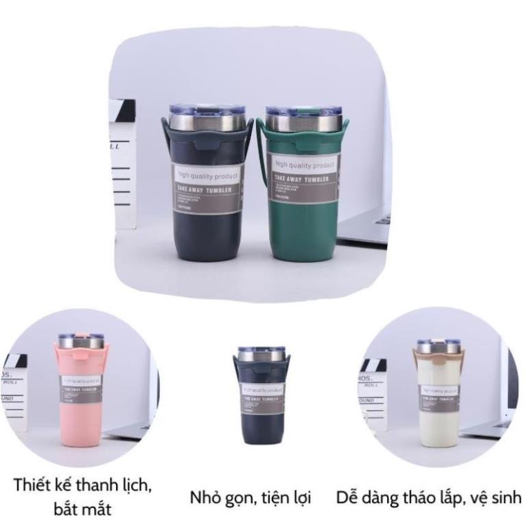Bình giữ nhiệt thời trang cao cấp, dung tích 710ml, bọc silicon chống trơn, kèm quai silicon đồng màu
