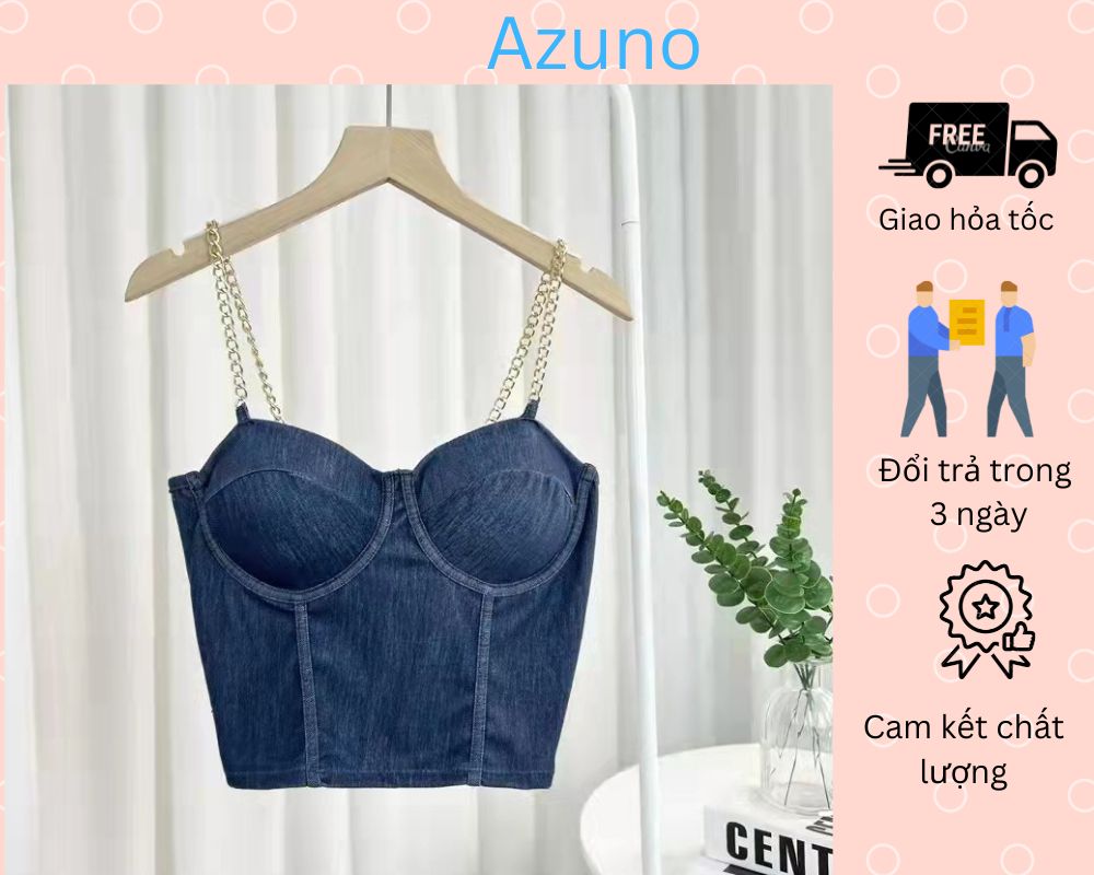 Áo Bra Nữ Dây Xích Chất Denim Mềm Dáng Lửng Sẵn Đệm Ngực Siêu Hot