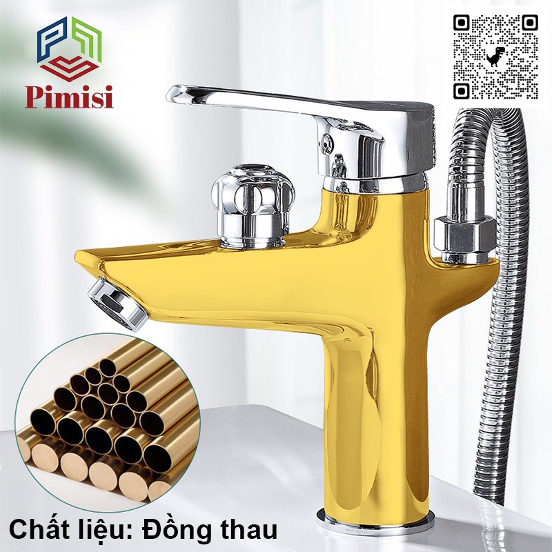 Vòi Chậu Liền Sen Pimisi Nóng Lạnh Cho Chậu Rửa Mặt Lavabo 1 Lỗ Làm Bằng Đồng Thau Mạ Xi Sáng Bóng Dùng Trong Phòng Tắm Nhỏ - Điều Chỉnh Nước Bằng Gật Gù Đầy Đủ Phụ Kiện Dây Bát Sen Tắm - Ống Xả Thải Và Dây Cấp Nước | Hàng Chính Hãng