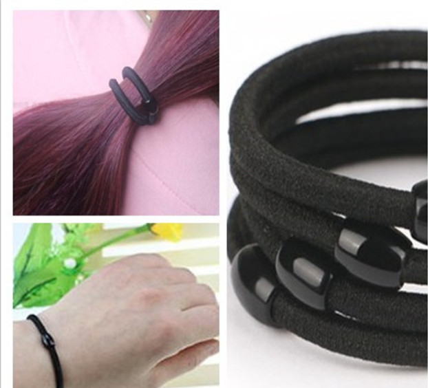Bộ 10 dây buộc tóc nữ, màu đen trơn, phong cách đơn giản