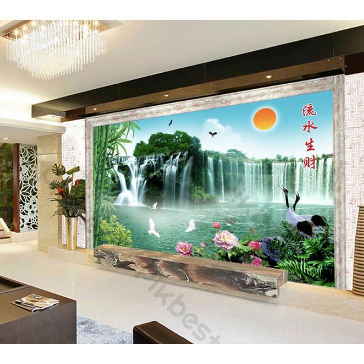 Tranh dán tường Tranh Sơn Thủy Hữu Tình phòng khách hiện đại dán tường  MS959643