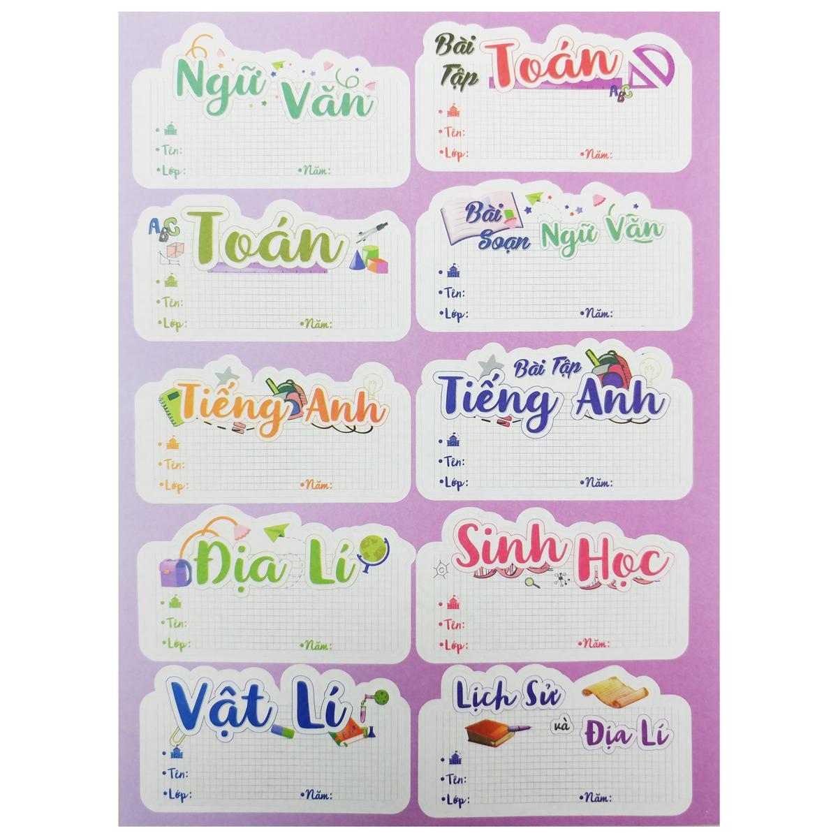 Sticker Nhãn Vở Môn Học - Teenage NV-06 - Cấp 2 (3 Tờ/Xấp)