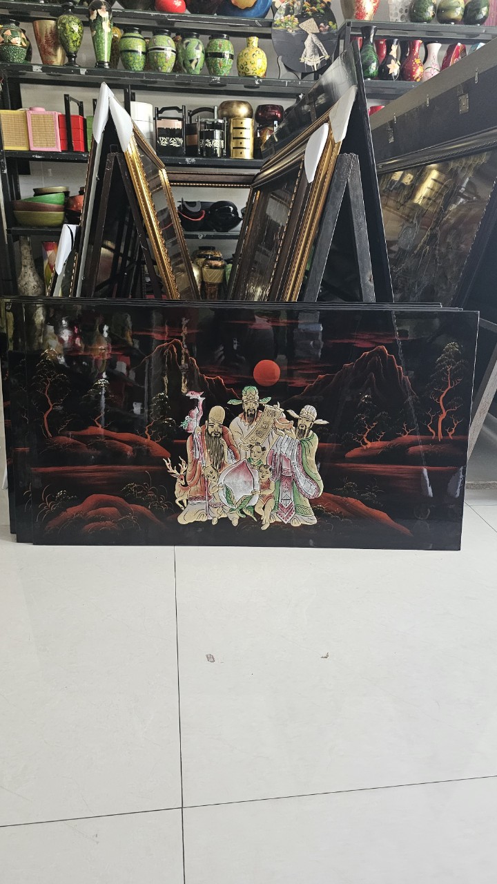 Tranh Sơn mài Phúc Lộc Thọ cẩn ốc đẹp 80x160 cm trang trí, làm quà tặng ý nghĩa