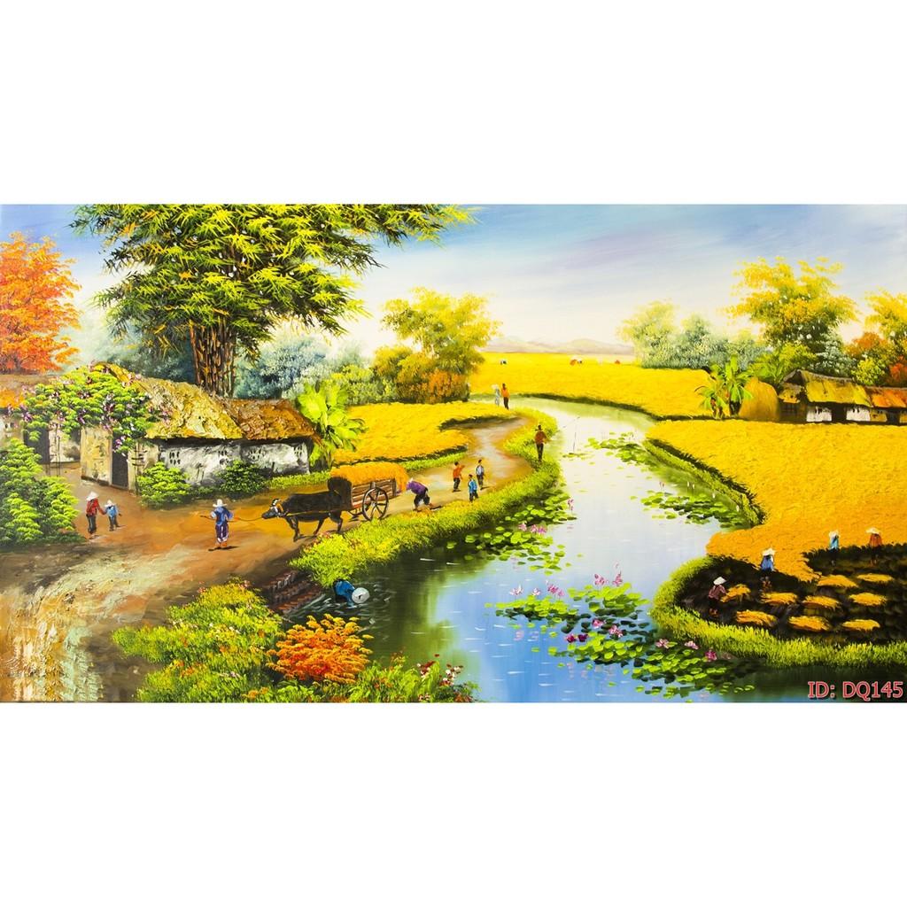 Tranh dán tường Tranh đồng quê cánh đồng lúa trĩu bông, tranh dán tường 3d hiện đại - tích hợp sẵn keo