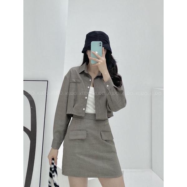 set sơ mi croptop + váy