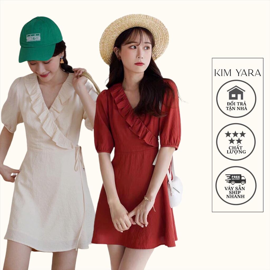 Váy trắng thiết kế dây bèo viền cổ V cột eo ngắn trên gối-NA7