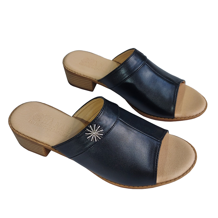 Dép Nữ Quai Ngang Cao Gót HÀ NAM Da Bò Thời Trang Cao Cấp 3cm DNU2174