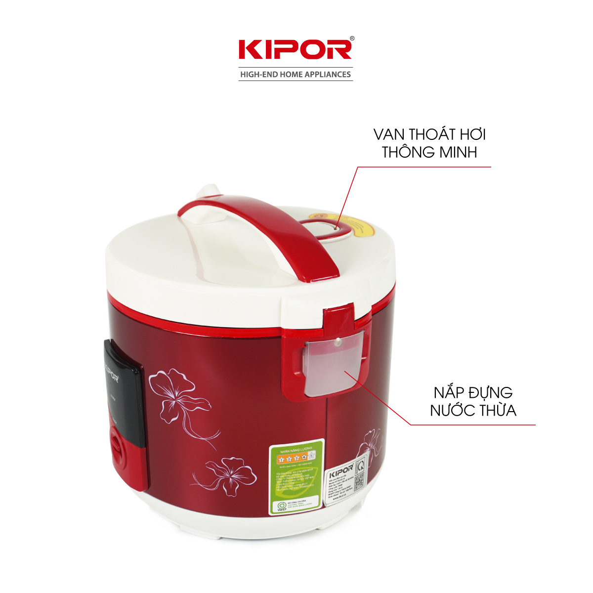 Hình ảnh Nồi cơm điện KIPOR KP-25918 - 1.8L - Phủ chống dính HOÀNG KIM, Nồi cơm có tặng kèm vỉ hấp - phù hợp 4-6 người ăn - Hàng chính hãng