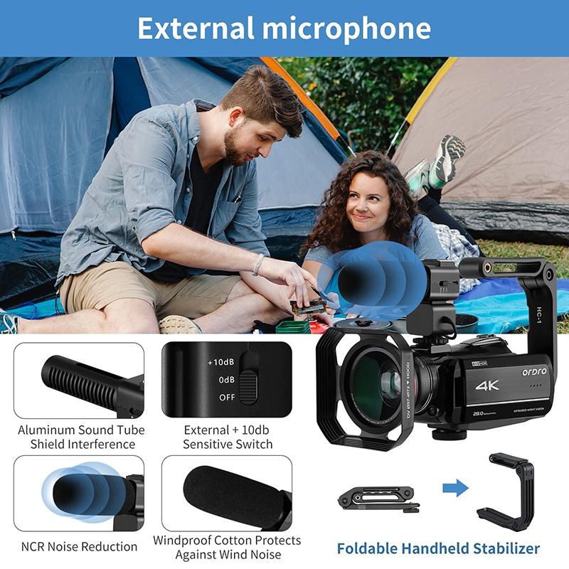 Máy ảnh kỹ thuật số 4K 60fps IR Night Vision Ordro AZ30 Professional YouTube VLOG Video Camcorder với đèn LED để quay Blogger