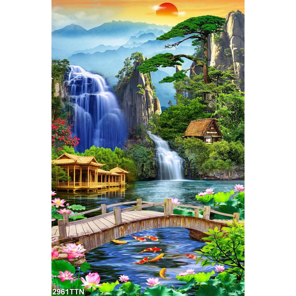 TRANH DÁN TƯỜNG 3D SƠN THUỶ HỮU TÌNH THÁC NƯỚC ĐẸP NHIỀU MẪU - TRANH NON NƯỚC HỮU TÌNH
