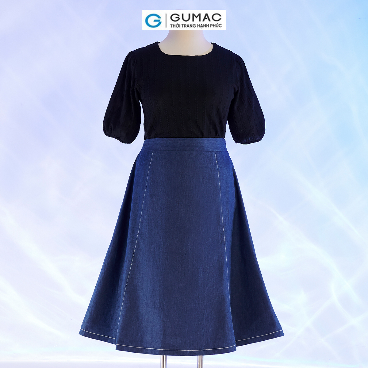 Chân váy A bigsize viền chỉ thời trang GUMAC VD10062