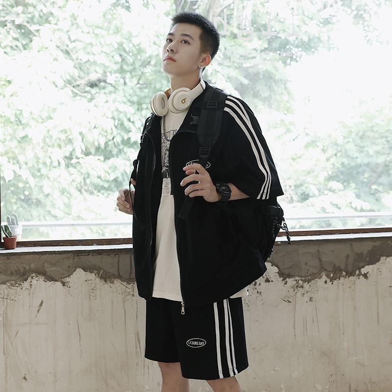 Set quần áo thể thao nam nữ tay lỡ mùa hè cá tính ulzzang unisex 3 sọc