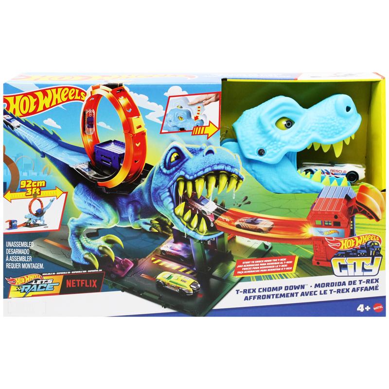 Bộ Đồ Chơi Thử Thách Khủng Long T-Rex Nuốt Chửng Siêu Xe - Hot Wheels HKX42