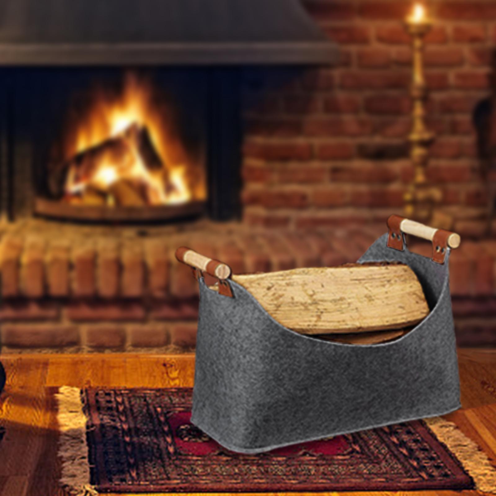 Felt Bag with Wooden Handle Thickened Rack Barbecue Log Tote Bag for Camping