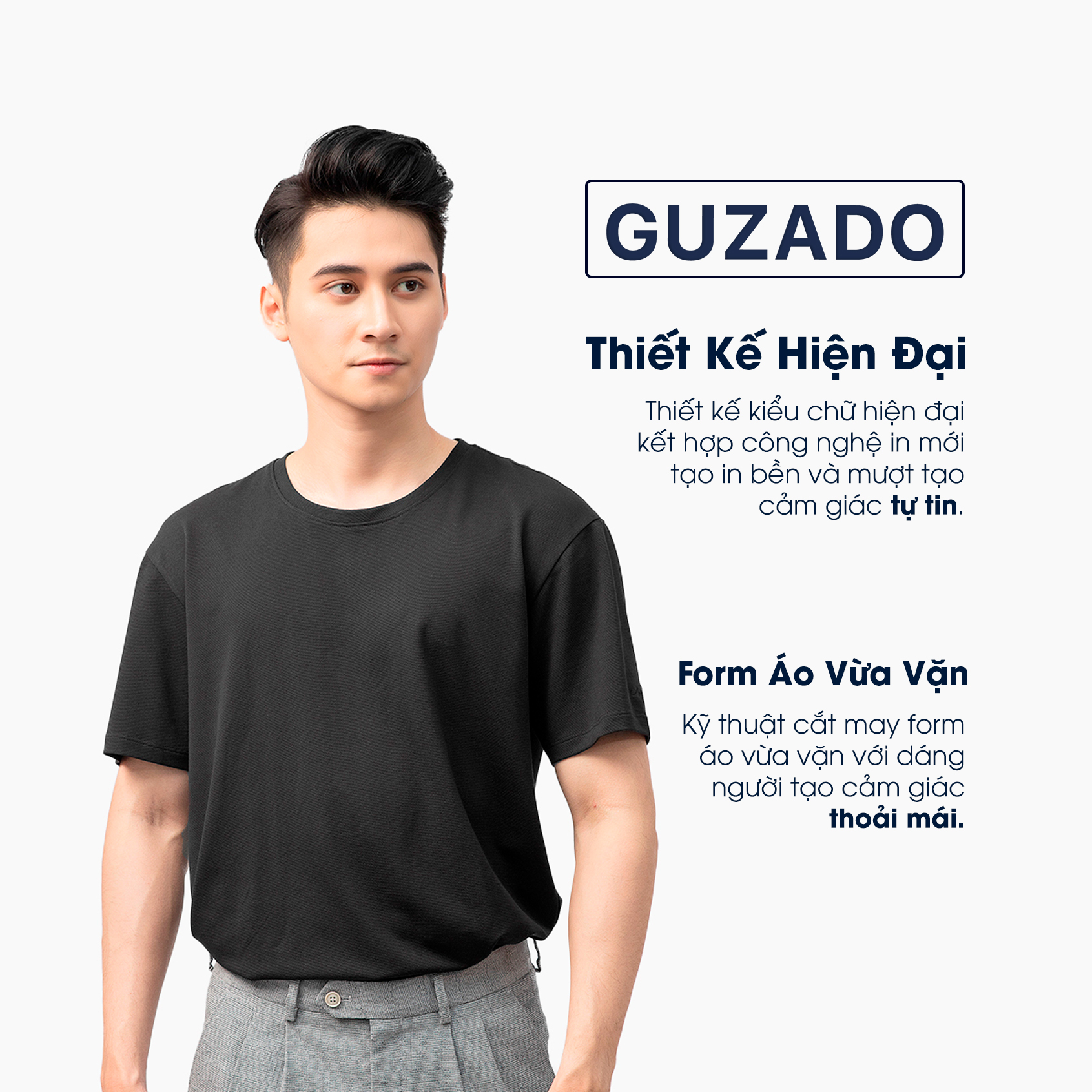 FREE SHIP Áo Thun nam cao cấp GUZADO [GTS01], Áo Phông Cotton Thấm Hút Cực Tốt, Co Giãn Thoải Mái, Mẫu Hot 2021