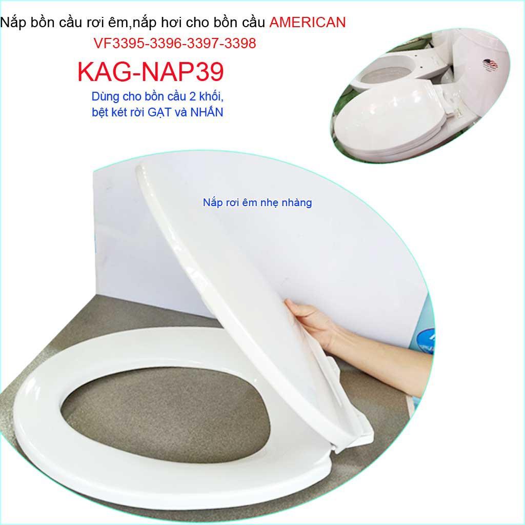 Nắp đậy bồn cầu rơi êm KAG-NAP39, nắp nhựa trắng bóng dày cho bàn cầu American VF3395-VF3396-VF3397-VF3398