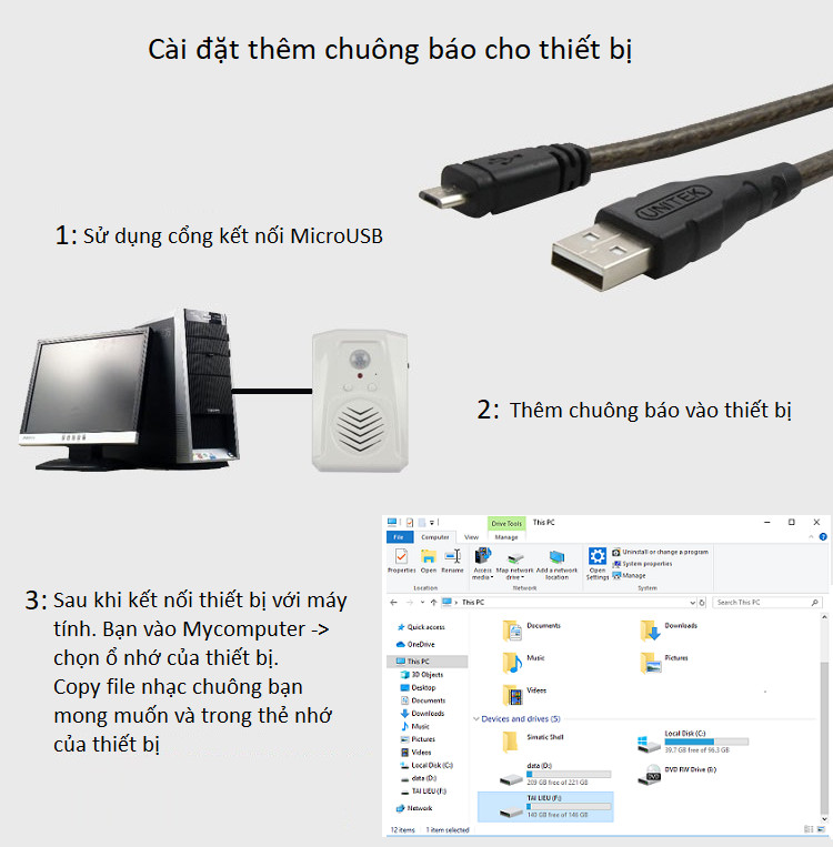 Thiết bị chuông báo khách cảm biến hồng ngoại cắm cổng USB ( Hỗ trợ phát nhạc MP3 qua thẻ nhớ)- (Tặng đèn pin bóp tay- màu ngẫu nhiên)