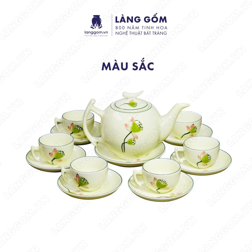 Bộ ấm chén bưởi cành + vẽ đài sen - Gốm sứ Bát Tràng - Làng Gốm