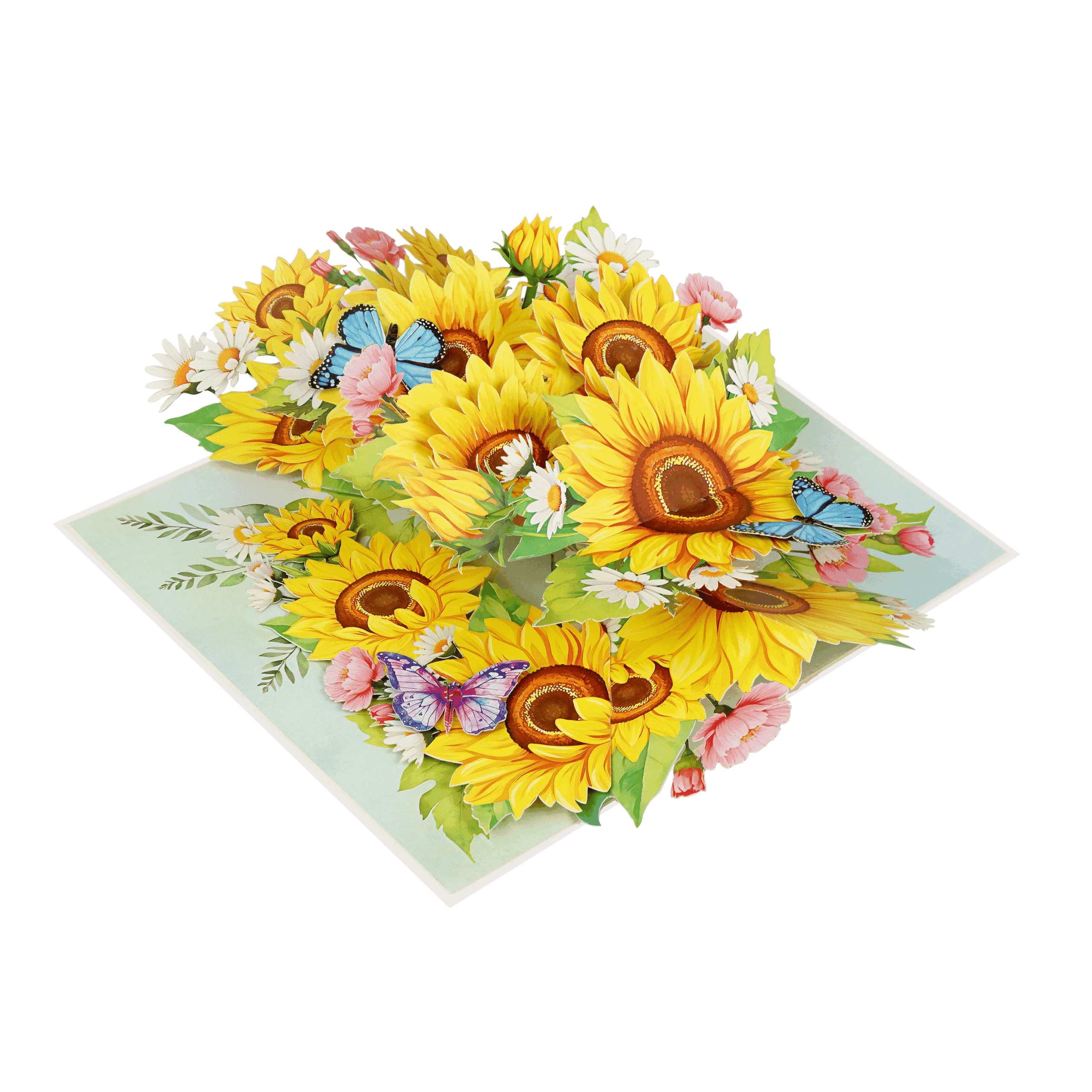 F64-  Thiệp 3D Hoa Hướng Dương &amp; Bướm Xanh – Pop Up Card Viethands Giftshop