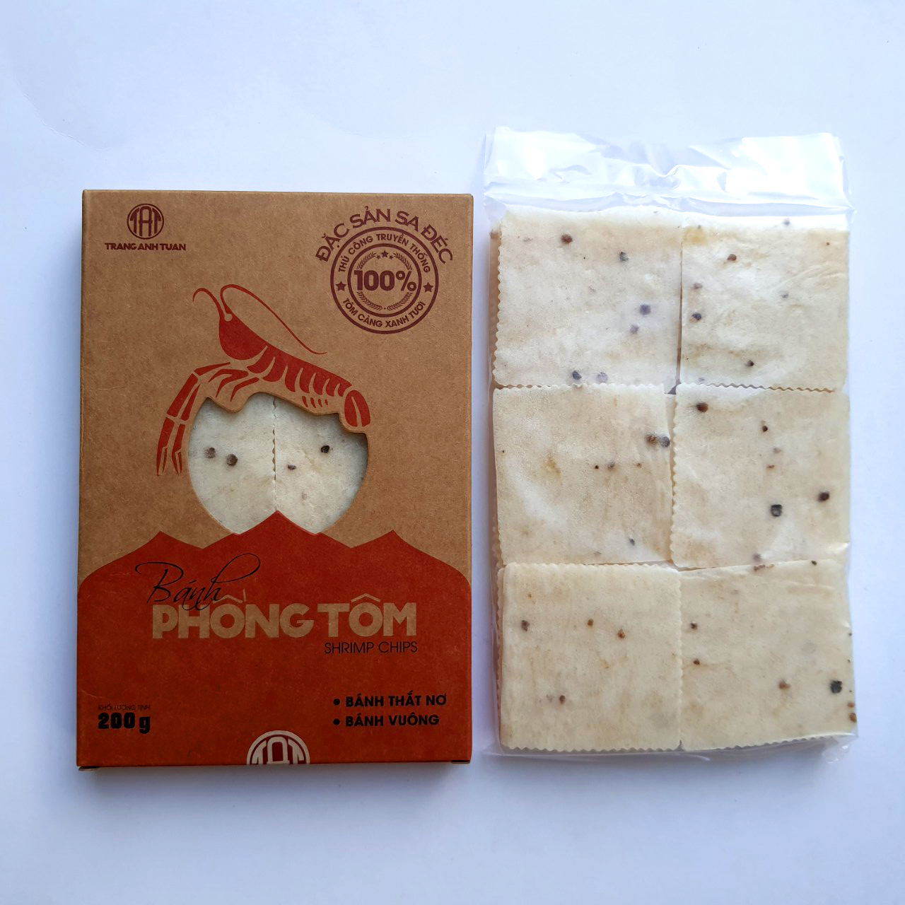 Bánh phồng tôm cao cấp hiệu TRANG ANH TUẤN loại 1 với 70% tôm càng xanh tươi - Đặc sản Sa Đéc