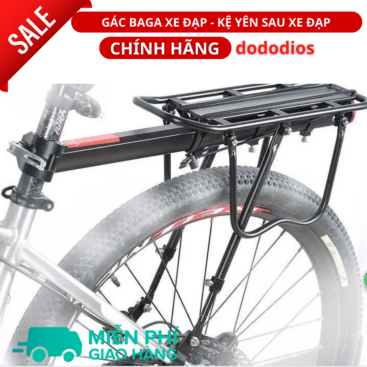 Gác Baga,Kệ Yên Sau Xe Đạp Khung Nhôm Chịu Tải 70kg - Hàng chính hãng dododios