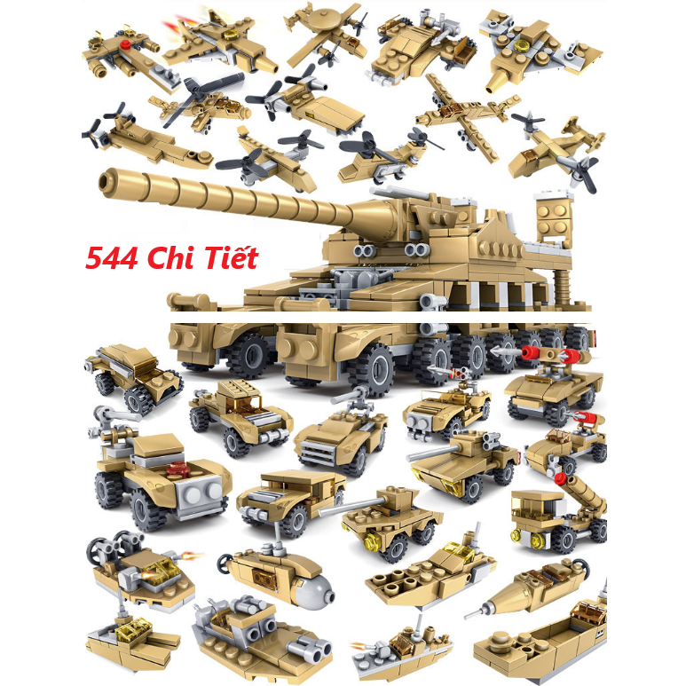 [544 Mảnh] - Bộ Đồ Chơi Lắp Ghép Xếp Hình Xe Tăng - Lắp Ráp Xe Pháo – Xe Quân Đội, Máy bay Chiến Đấu