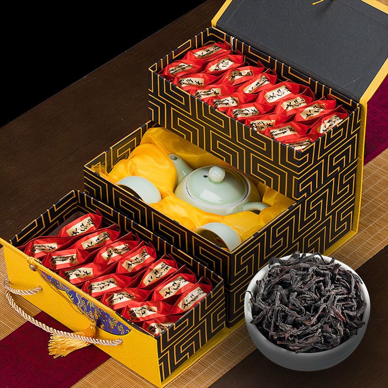 Bộ quà tặng trà đại hồng bào kèm bộ ấm trà gốm sứ