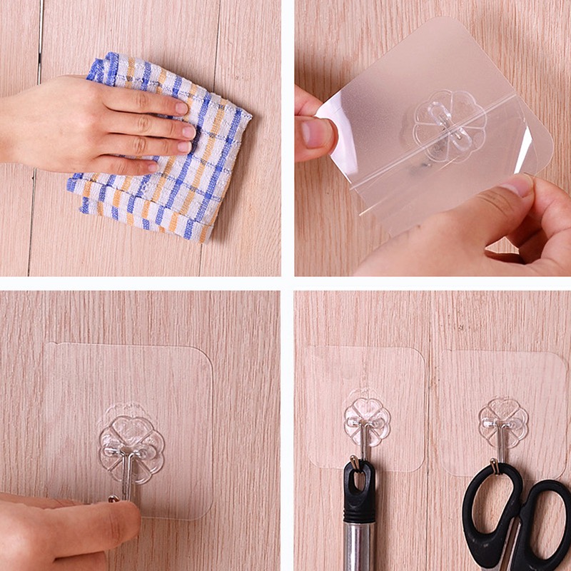 Combo 10 Móc Dán Tường Siêu Dính Trong Suốt Chịu Lực Tốt Treo Tường Chắc Chắn 6x6 cm