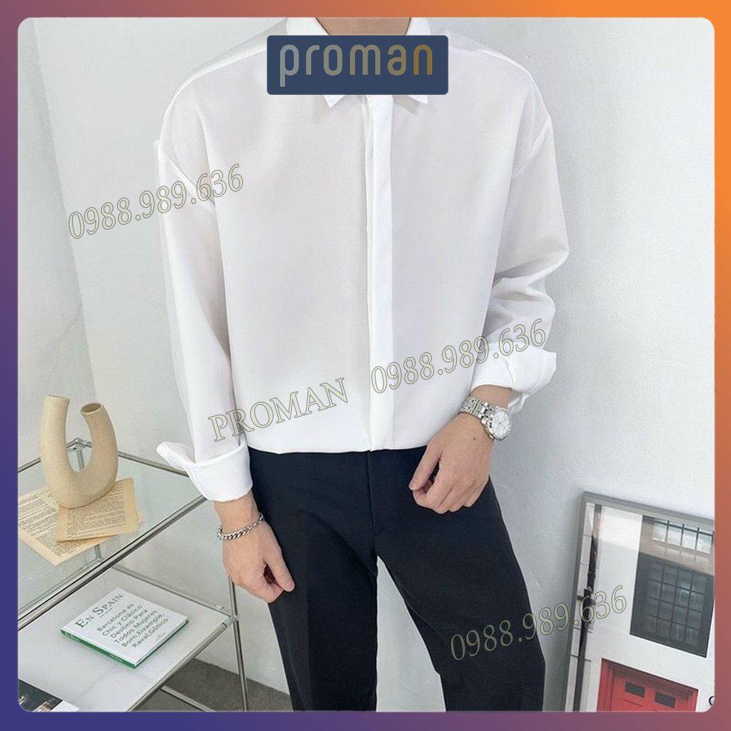 Áo sơ mi nam dài tay cổ bẻ dáng ôm Hàn Quốc, Áo sơ mi nam dấu cúc vải lụa thái cao cấp chống nhăn SM02 PROMAN