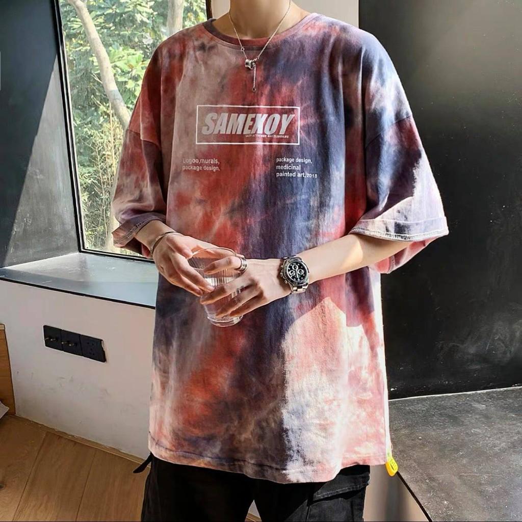 Áo loang xám, loang đỏ form rộng tay lỡ chất cotton mềm mịn hoáng mát